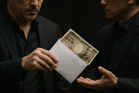 金で取引をする画像